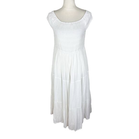 Oak + Fort Off Shoulder Crinkled Midi Tiered Dress Cream White Size Large NEW - Picture 3 of 9